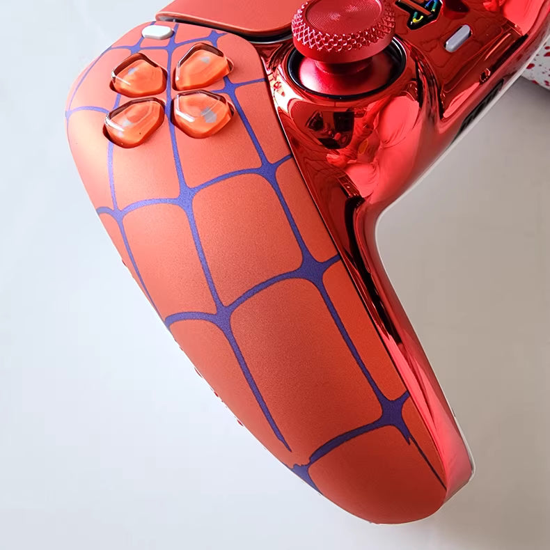 Sony original PS5 game controller modified and upgraded with Hall TMR joysticks: Flame Spider edition.