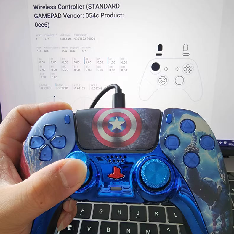 Sony original PS5 game controller upgraded with Hall effect TMR joysticks: Captain America's Aegis
