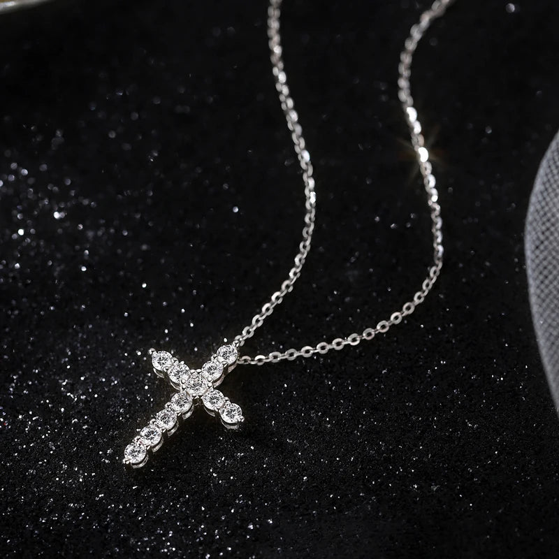 Luxury 2.2CTTW D VVS1 Moissanite Cross Pendant Necklaces for Women Man 100% 925 Sterling Silver Necklace Religious Jewelry