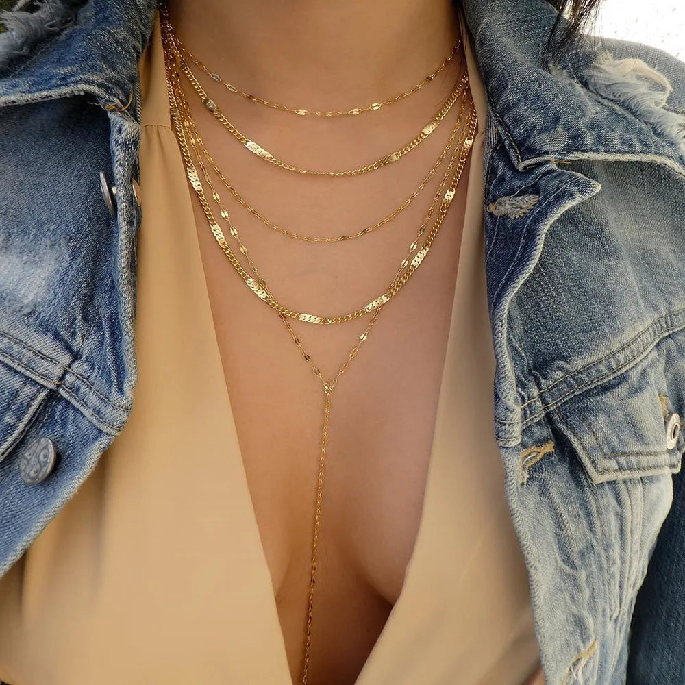 Vintage Gold Color Multiple Styles Necklace For Women Trendy Multi-Layer Disc Pendant  Necklaces New Tendyaces Set Jewelry Gifts