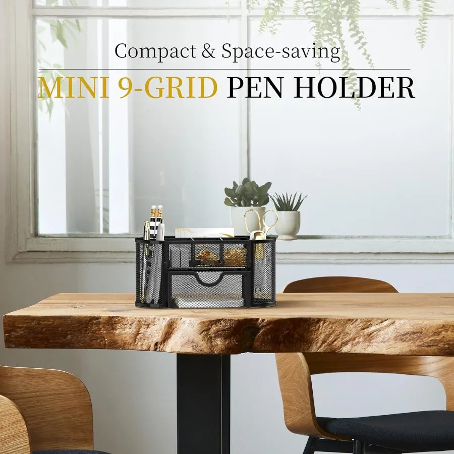 Mesh Desk Organizer Desk Accessories and Workspace Organizers with Drawers Pencil Holder for Desk with 9 Compartments for Offic