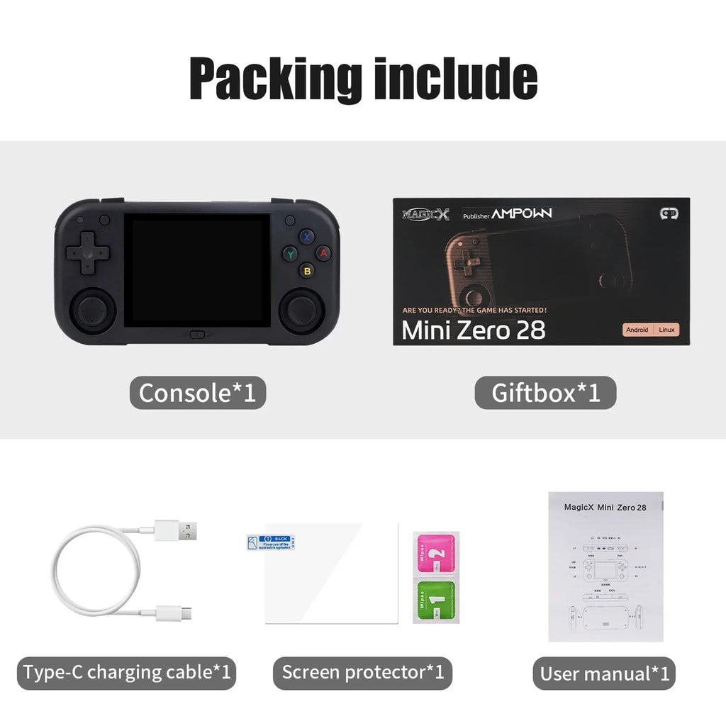 AMPOWN Mini Zero 28 Handheld Game Console 2.8'' IPS Screen AllWinner A133P CPU Android OS Wifi MAGICX ZERO28 Video Player Gifts