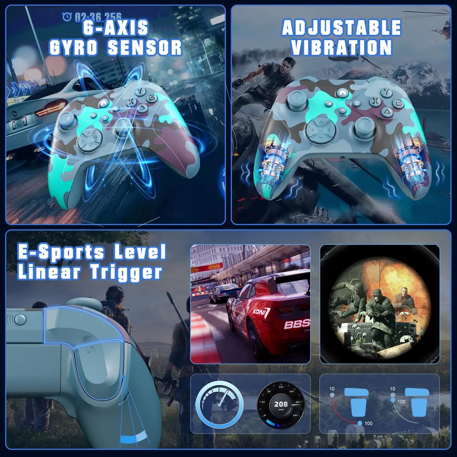 Game Controller for Xbox One S/X/Series S/X/PC Gaming Joystick W/ 6-Axis Gyro Sensor, Adjustable Vibration,TurboFunction Gamepad