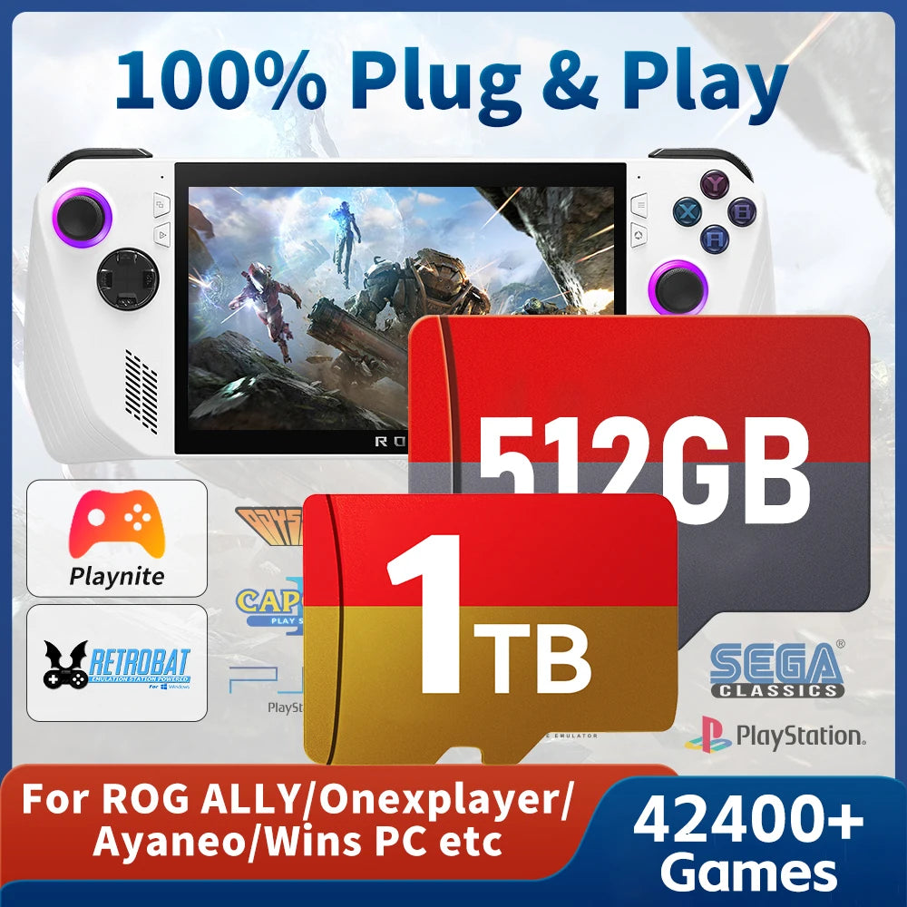 Game TF Card for ROG ALLY/Rog ALLY X/Wins Handheld/PC Playnite & Retrobat Game Console 52400+AAA/Retro Games for PS3/PS2/Switch
