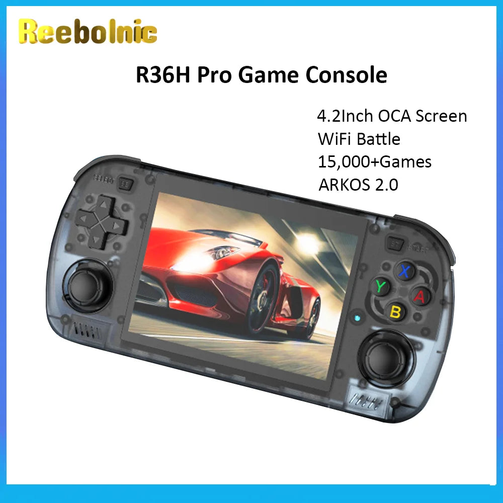 Reebolnic R36H Pro Game Console 4.2Inch OCA Screen RK3326 ARKOS2.0 System Retro Video Game Console 3500mAH WiFi 15000+Games