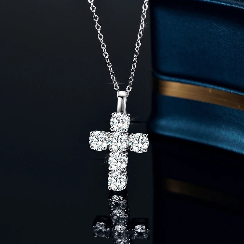 OXTAO Serenity D VVS1 Moissanite Cross Pendant Necklaces for Women Man Sparking Diamond Original 925 Sterling Silver Necklace