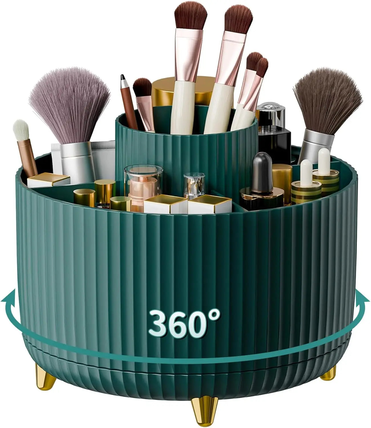 Makeup Brush Holder Organizer 5 Slot 360° Rotating Makeup Brushes Desktop Storage Organizers for Vanity Desktop Bathroom Office