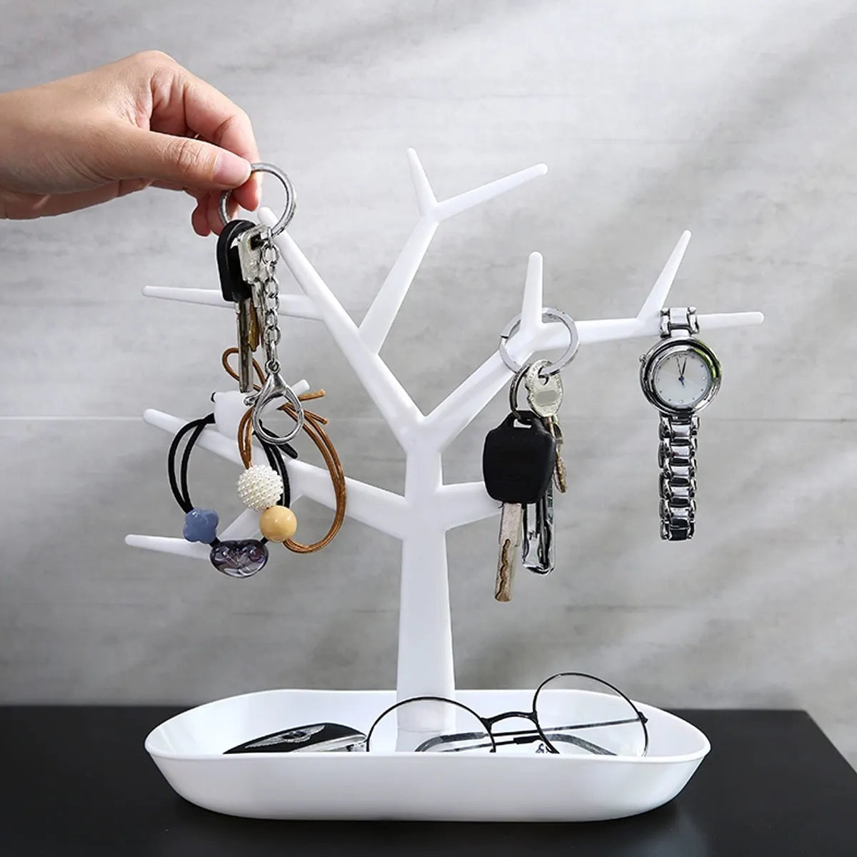 Creative tree shaped jewelry display rack, desktop key holder, earrings, rings, watches, multifunctional storage hanging rack