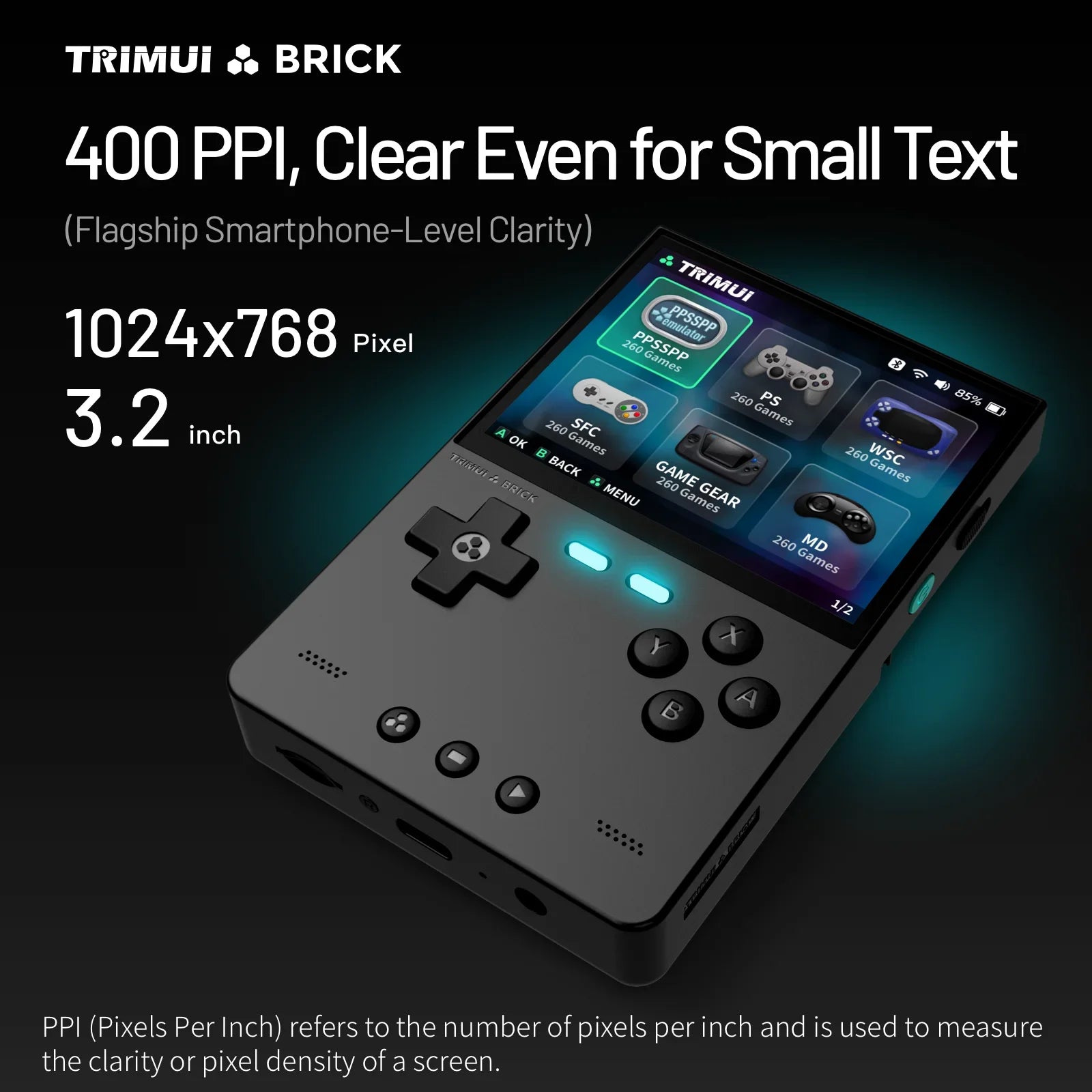 TRIMUI BRICK Handheld Game Console 3.2'' IPS Screen Linux System Crossmix OS Metal Back Panel Key LED Lighting Free Keycap Gifts