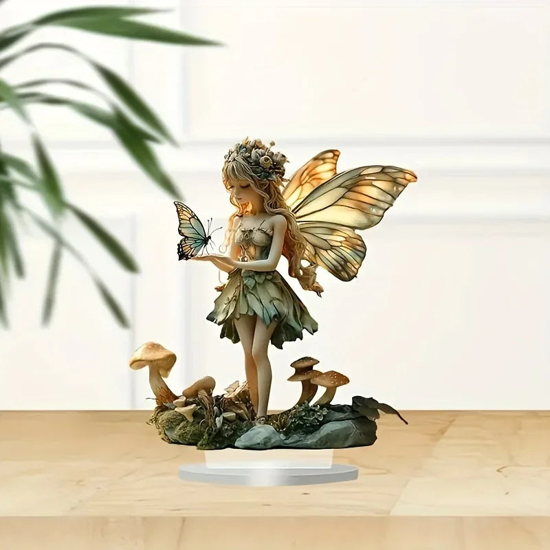 1 Piece Bohemian Fairy Statue/2D Acrylic Desktop Decoration/with Stand, Suitable for Home and Office Fairy Garden Decoration