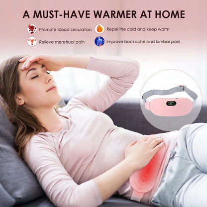 Period Cramp Massager Vibrating Heating Belt for Menstrual Waist Stomach Abdominal Warm Palace Belt Fat Burning Massage