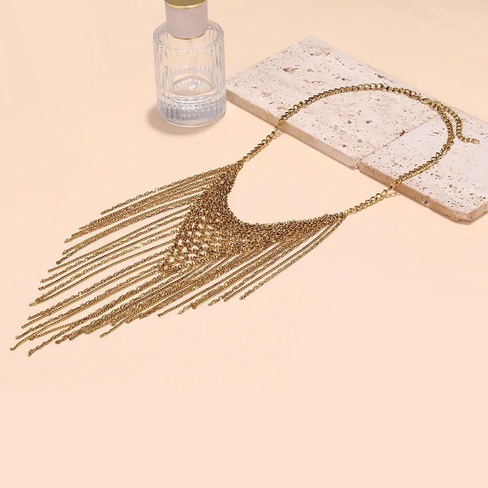 ZAA Handmade Vintage Metal Chains Tassels Pendant Necklaces for Women Bib Choker Necklace Boho Jewelry Neck Accessories