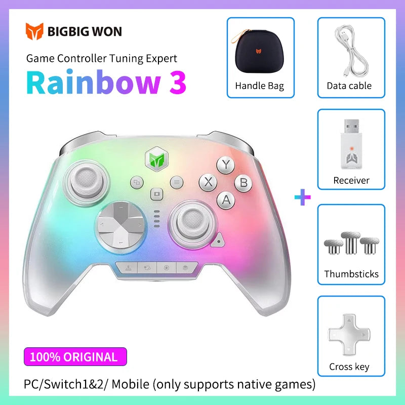 BIGBIGWON Rainbow3 Wireless Bluetooth Game Controllers With 1000mAh Battery Life Gamepads 3.5mm Audio Interface For PC Switch