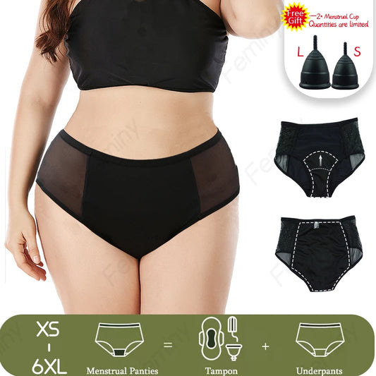 Menstrual Underwear Woman Plus Size Heavy Flow Absorbency Leakproof Period Diaper Panties  4 Layers Physiological Sanitary Panty
