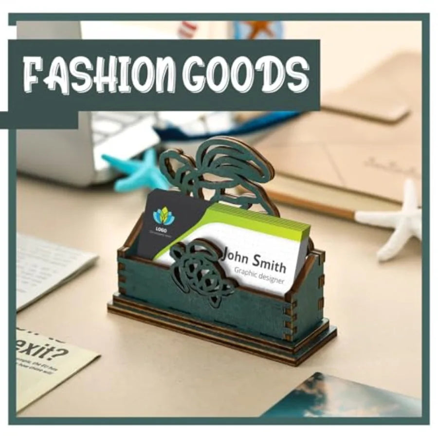 2 Pcs Decorative Business Card Holder Sea Turtle Wooden Business Card Holder Display Stand Turtle Desk Organizers for Desk Offi