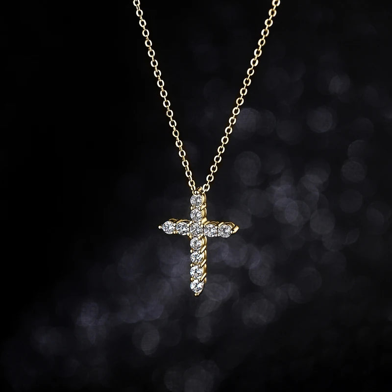Luxury 2.2CTTW D VVS1 Moissanite Cross Pendant Necklaces for Women Man 100% 925 Sterling Silver Necklace Religious Jewelry