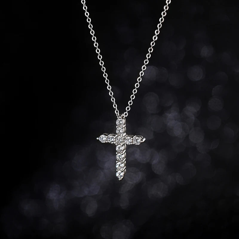 Luxury 2.2CTTW D VVS1 Moissanite Cross Pendant Necklaces for Women Man 100% 925 Sterling Silver Necklace Religious Jewelry