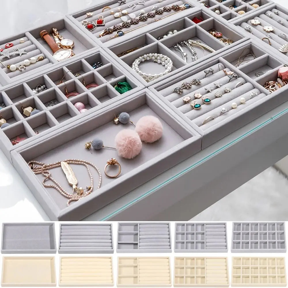 Stackable Velvet Jewelry Storage Box Velvet Necklace Display Tray Bracelet Earring Organizers Ring Bracelet Necklace