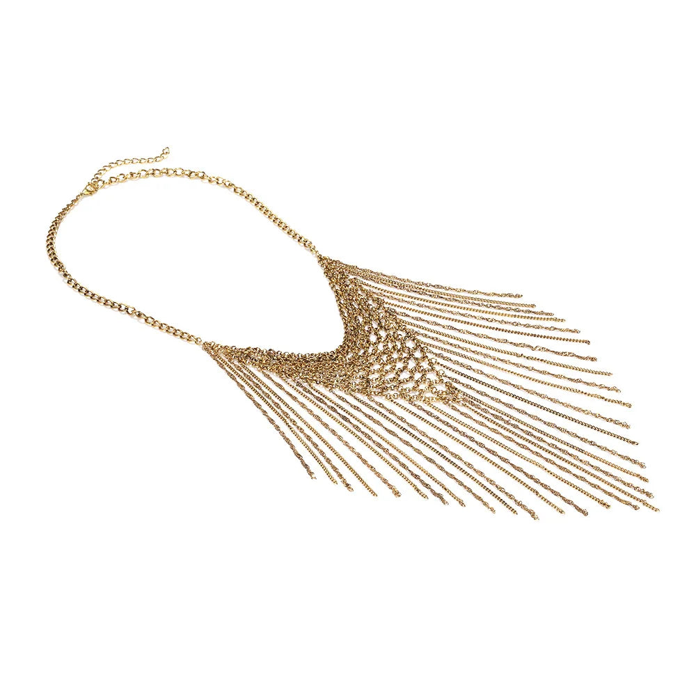 ZAA Handmade Vintage Metal Chains Tassels Pendant Necklaces for Women Bib Choker Necklace Boho Jewelry Neck Accessories