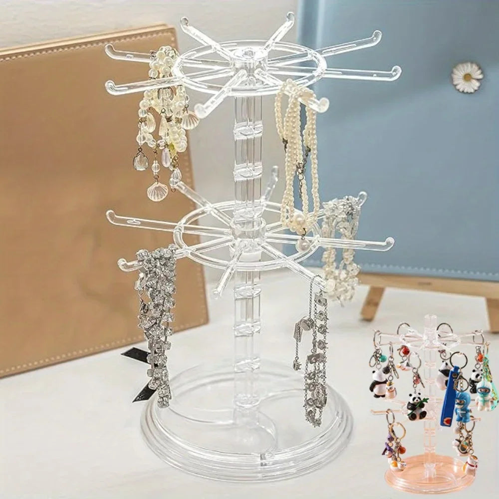 2 Tier Rotating Jewelry Display Stand, Necklace Holder, Jewelry Tree Stand, DIY Organizer for Bracelets, Necklaces, Watches
