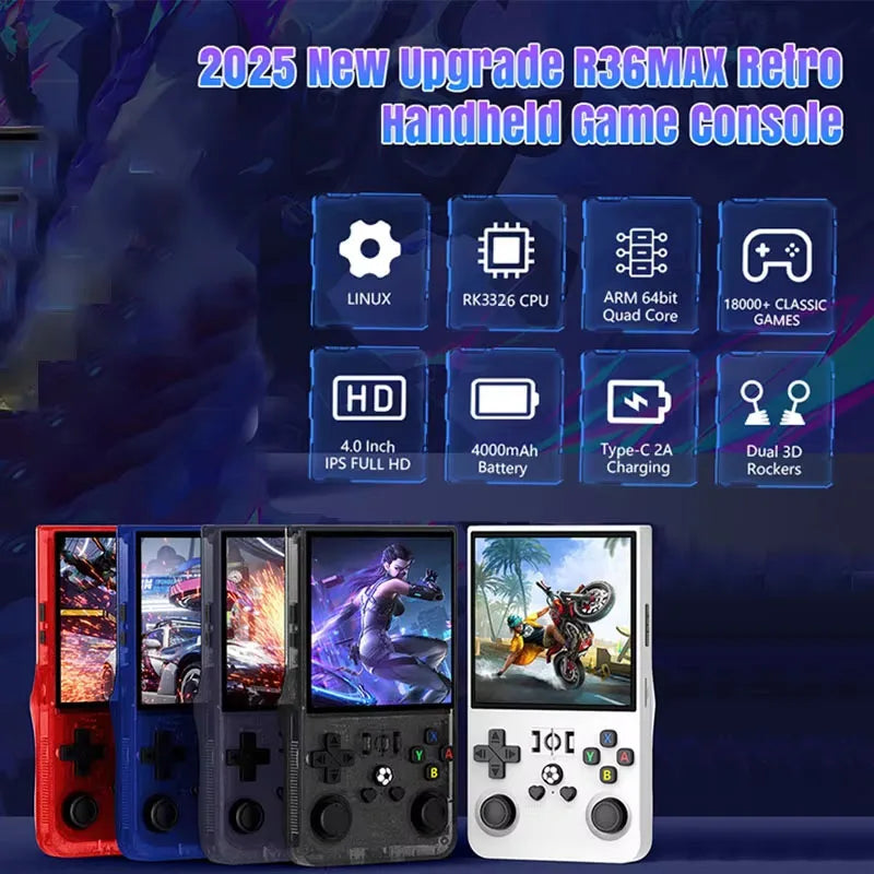 AISLPC R36MAX Retro Handheld Video Game Console Linux System 4.0 Inch IPS Screen Portable Pocket Video Player 128GB Games Gifts