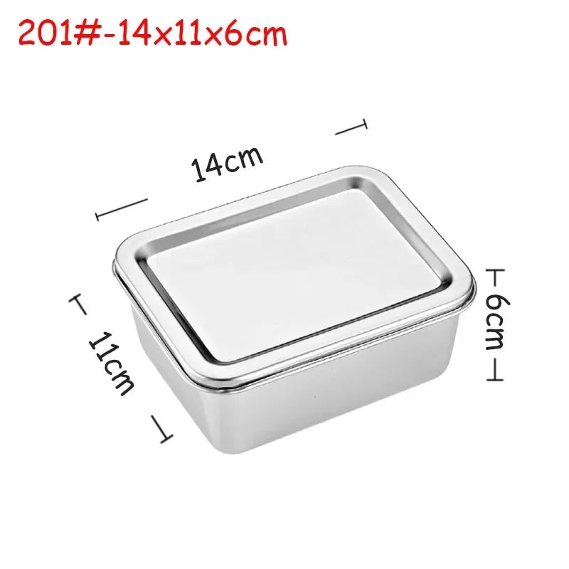 201/304 Stainless Steel Storage Tray With Lids Rectangle Food Container Sausage Noodles Fruit Plates Home Kitchen Organizers