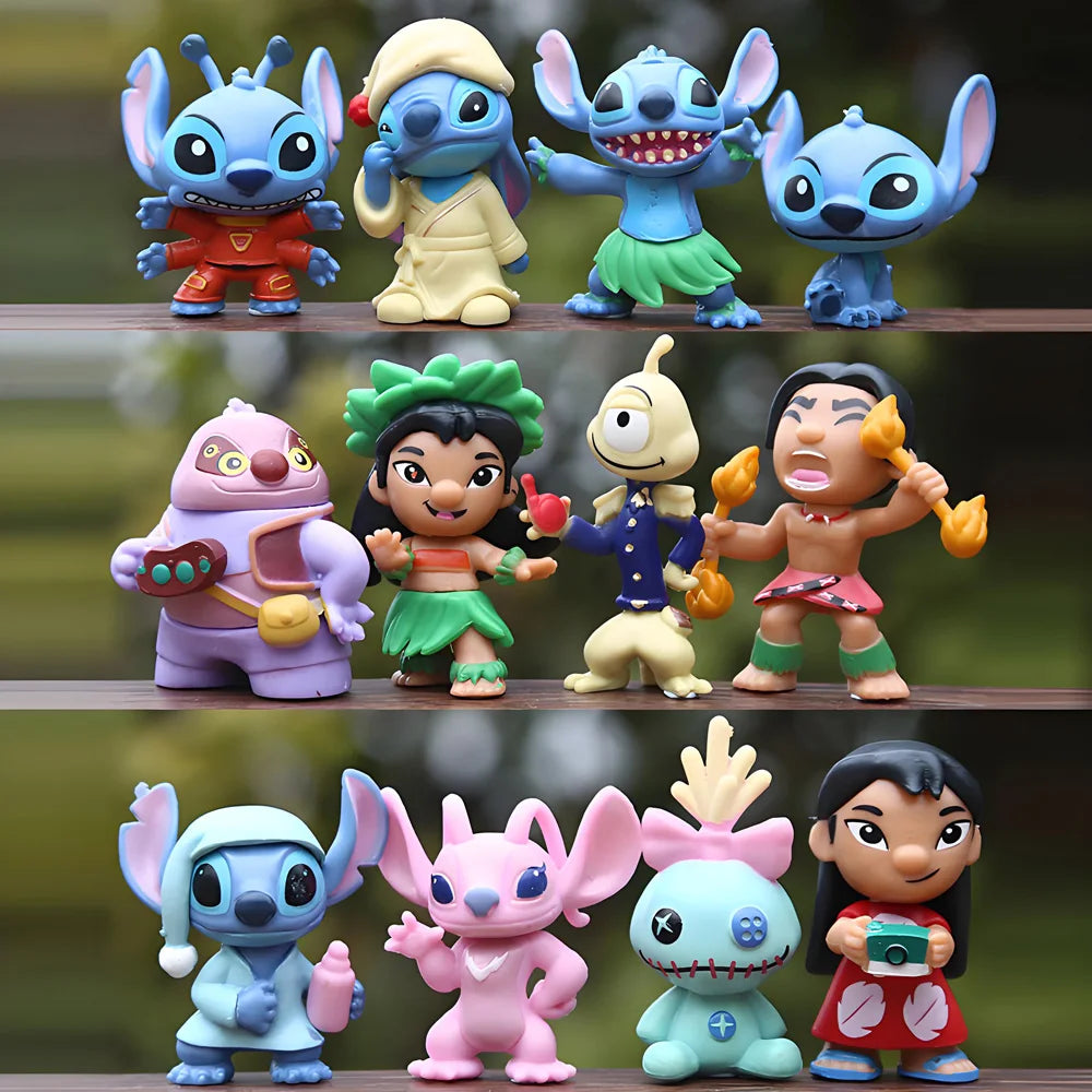 -- 12pcs/set Stitch Scrump Lilo 5-7cm PVC Anime Figure Cartoon Characters Collectible Model Toys for Kids