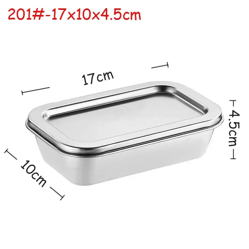 201/304 Stainless Steel Storage Tray With Lids Rectangle Food Container Sausage Noodles Fruit Plates Home Kitchen Organizers