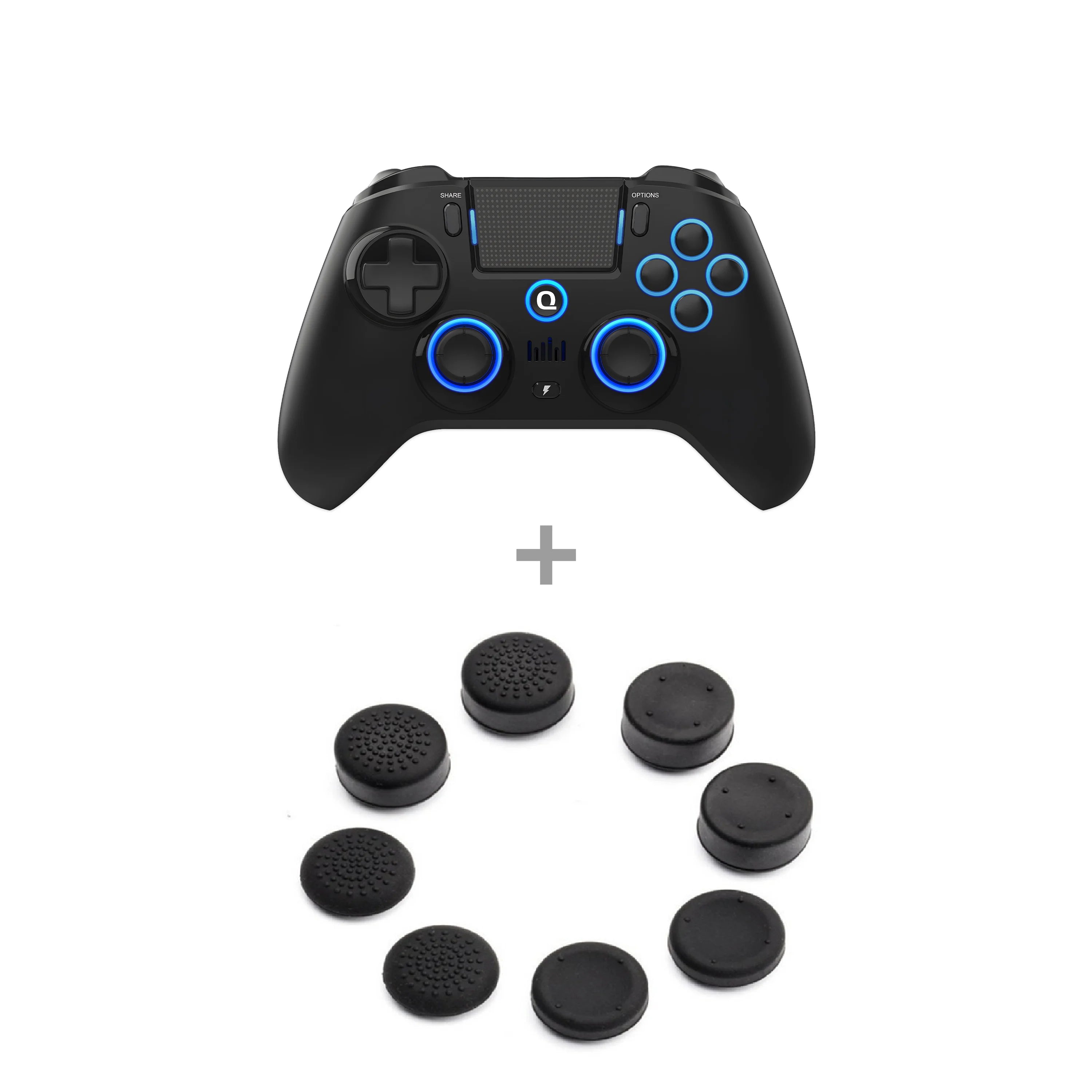 Qrd Spark N5 Wireless Game Controller For PS4 PS3 Hall Effect Vibration Gamepad With 8pcs Silicone Thumb Joystick Grip Cap