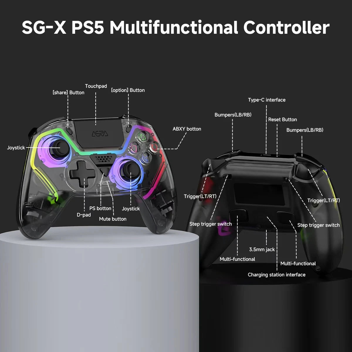 RGB Wireless Gaming Gamepad For PS5/ios/Android/PC Game Controller 3D Hall Effect Vibration Effect Gamepad PlayStation 5