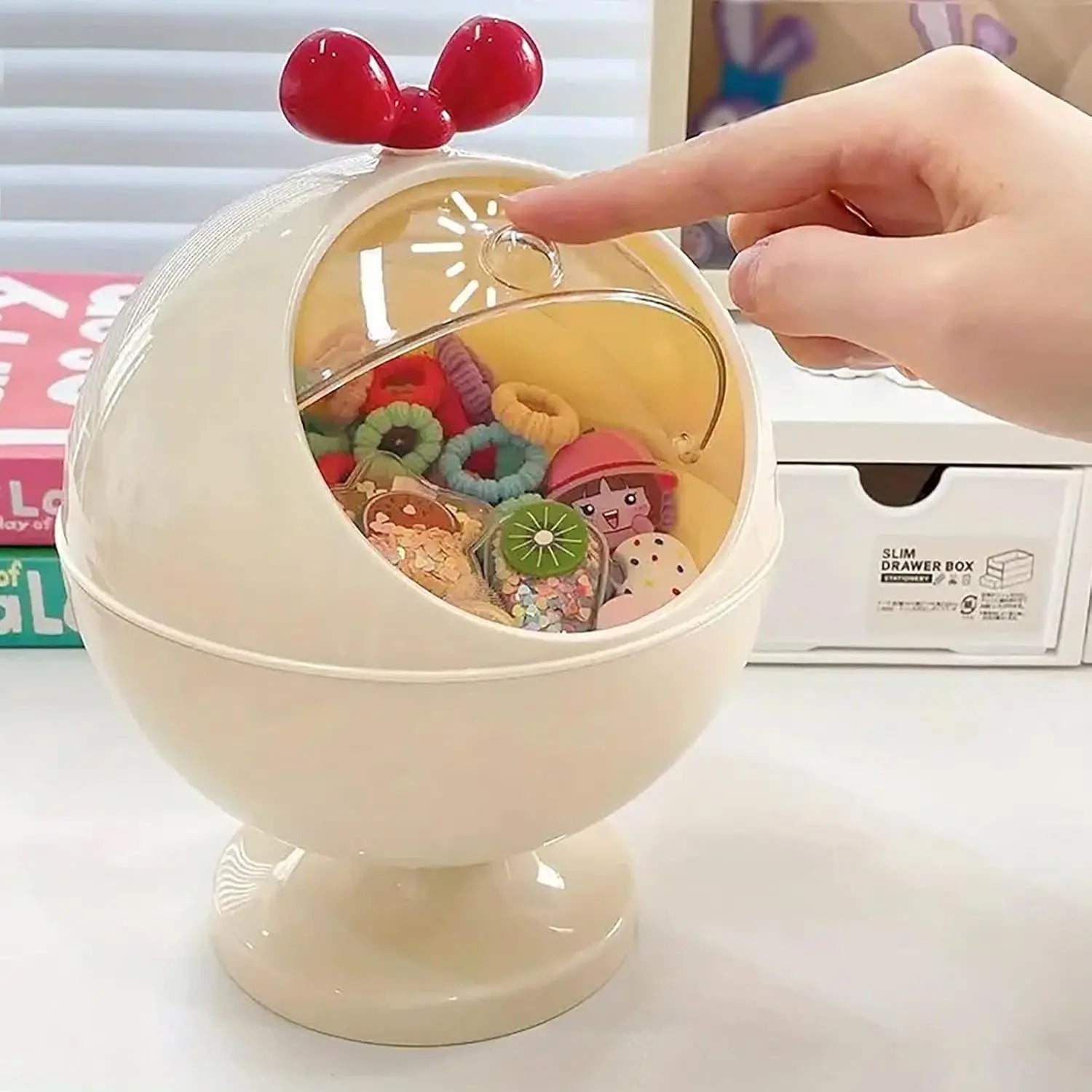 Spherical Hair Accessories Storage Organizers, Vanity Accessories Storage Holder Dustproof Box with Lid for Scrunchie storage