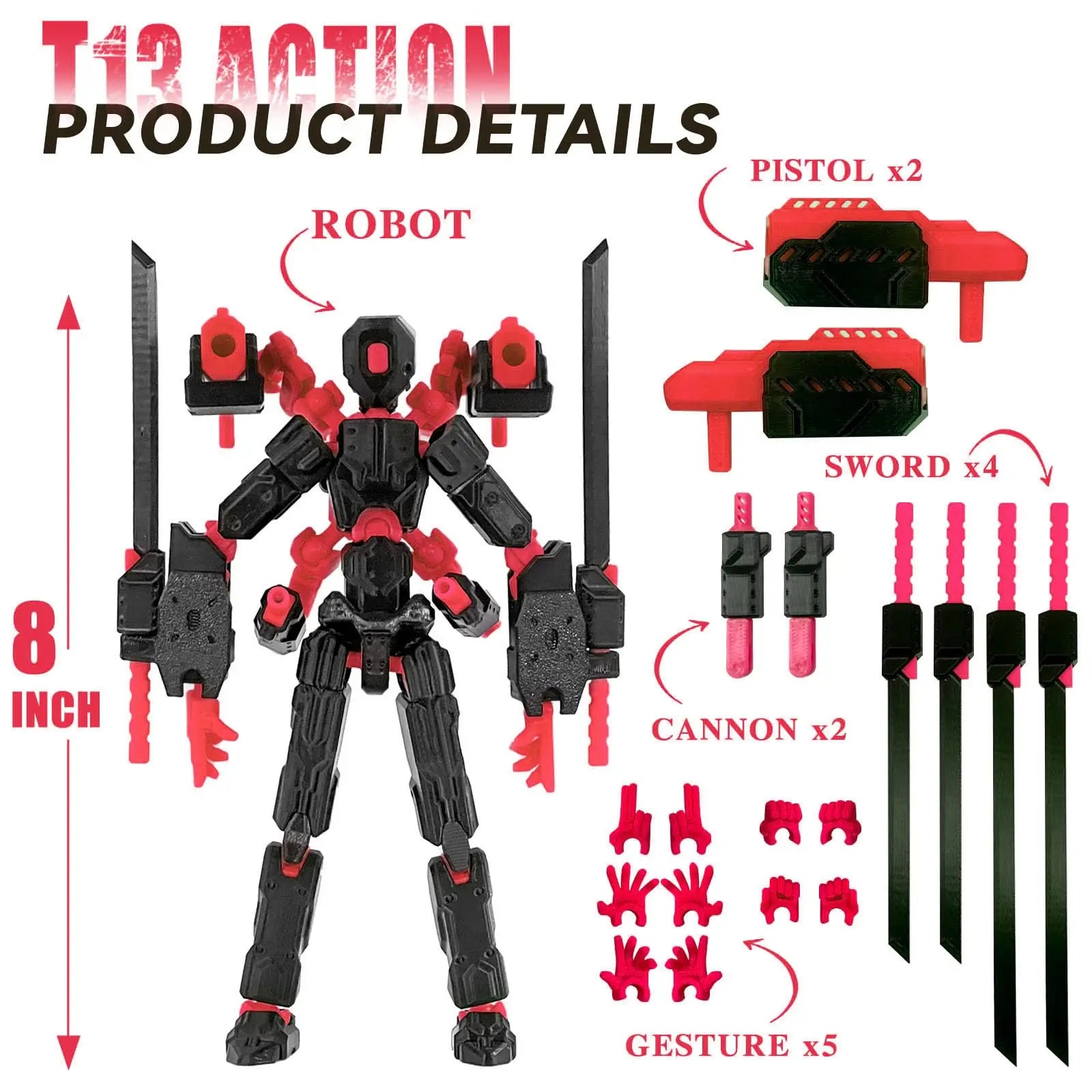 (Assembly Completed) 8 inch T13 Action Figure Set,T 13 Action Figure Multi-Articular Mobile Robot Nova T-13,Desktop Decorations