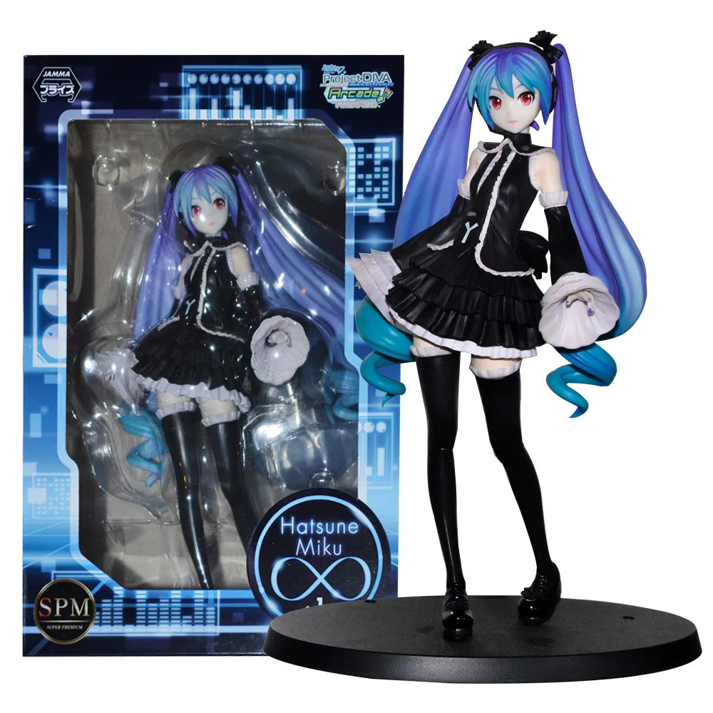 17CM Anime Hatsune Miku Project DIVA Arcade Future Tone Hatsune Miku Black Dress Lolita Model Toy Gift Collection Aciton Figure