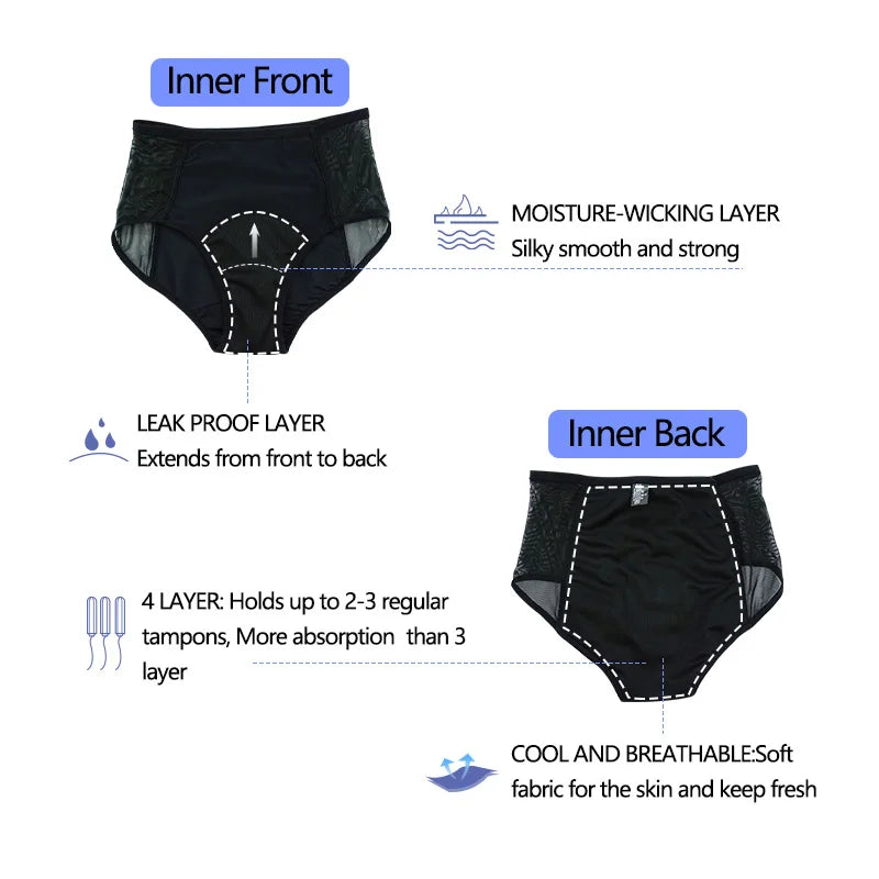 Menstrual Underwear Woman Plus Size Heavy Flow Absorbency Leakproof Period Diaper Panties  4 Layers Physiological Sanitary Panty