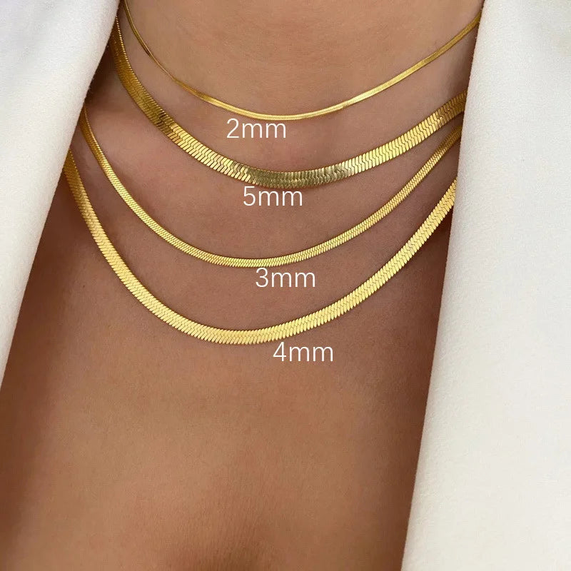 Gold Color Stainless Steel Necklaces For Unisex Waterproof Filmy Snake Chain Herringbone Choker Men Necklace Women Jewelry Gift
