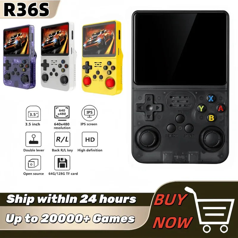 R36S Retro Handheld Video Game Console 3.5 Inch IPS Screen 128GB Portable Pocket Player Linux System Preloaded Games Boy Gift