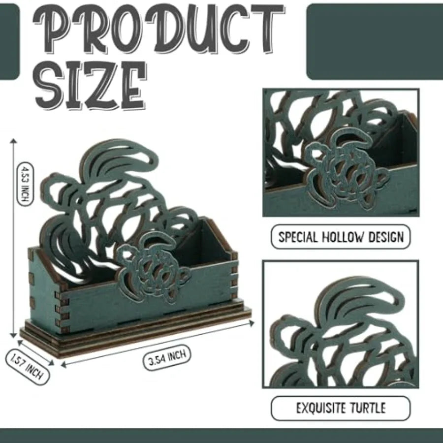 2 Pcs Decorative Business Card Holder Sea Turtle Wooden Business Card Holder Display Stand Turtle Desk Organizers for Desk Offi