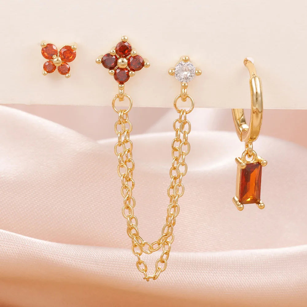 3PCS Exquisite Stainless Steel 12 Constellation Birthstone Earrings Set for Woman Cartilage Piercing Earrings Fashion Jewelry