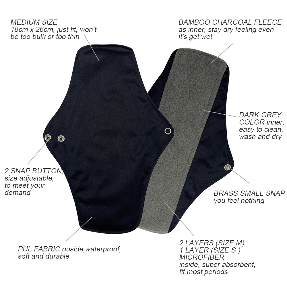 10 Piece Set Reusable Menstrual Pads for Women Washable Bamboo Charcoal Sanitary Napkins Eco-Friendly Cloth Period Pads