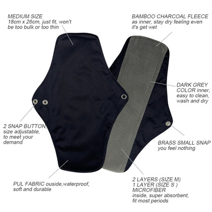 10 Piece Set Reusable Menstrual Pads for Women Washable Bamboo Charcoal Sanitary Napkins Eco-Friendly Cloth Period Pads