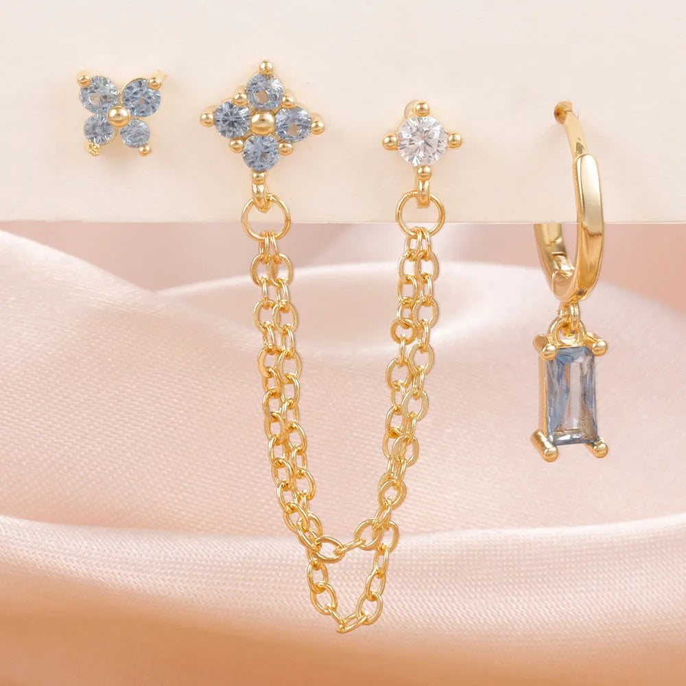 3PCS Exquisite Stainless Steel 12 Constellation Birthstone Earrings Set for Woman Cartilage Piercing Earrings Fashion Jewelry