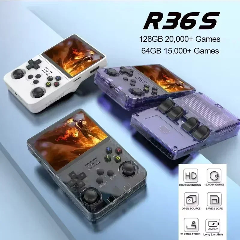 R36S Retro Handheld Video Game Console Linux System 3.5-inch IPS Screen Mini Portable Handheld Video Player 128GB 20000 Games