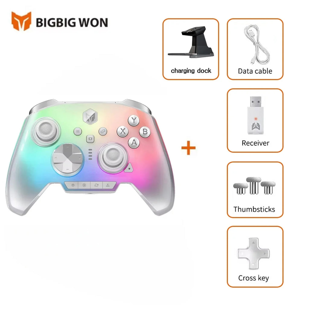 BIGBIG WON Rainbow 3 2000HZ Wireless Game Controllers,TRI-MODE,Hall Joystick Micro Motion Button RGB Gamepad for PC/Switch 2