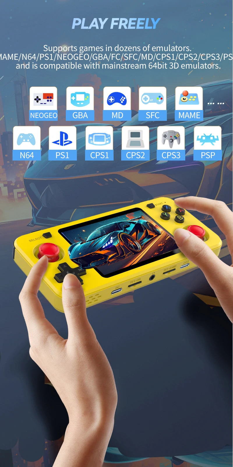R36H Retro Handheld Game Console Yellow Color Consolas Portable 3.5 Inch Pocket Video Player 20000+ Games Kid's Gifts R36S
