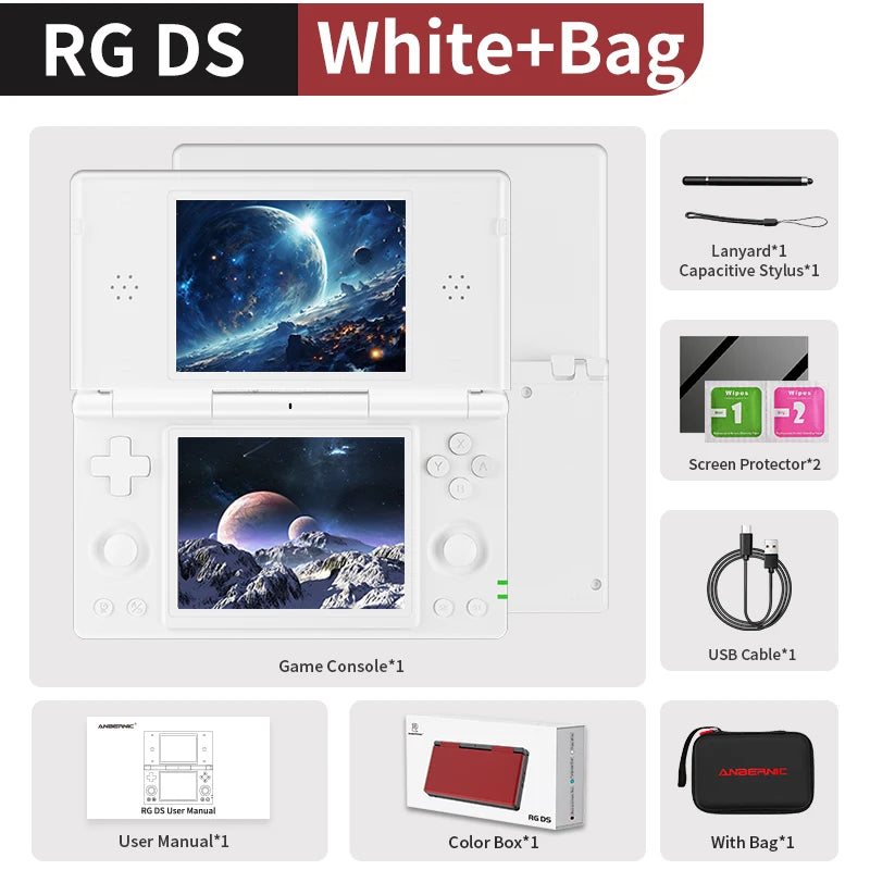 ANBERNIC RG DS Handheld Game Console RK3568 64-bit 4" IPS Multi-touch Screen Android 4000mAh Dual-screen Flip Video Games Player