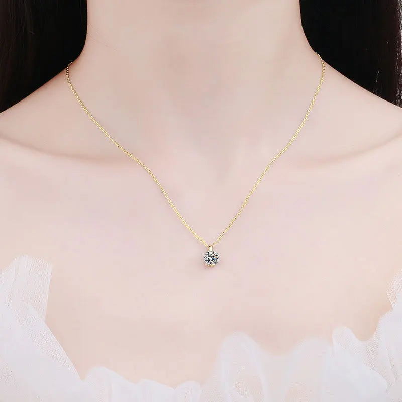 OXTAO 2CT 1CT D Color Real Moissanite Pendant Necklace Women's S925 Silver Chain 14K Yellow Plated Necklaces Wedding Jewelry