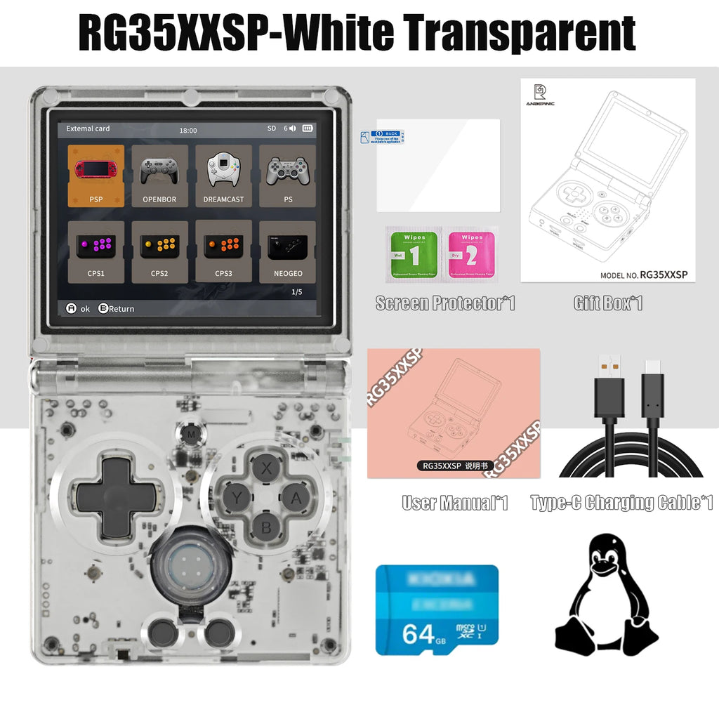 ANBERNIC RG35XXSP Retro Handheld Game Console 3.5-inch IPS Screen 3300mAh Battery Supports HDMI-TV Out and Bluetooth 4.2 5K Game