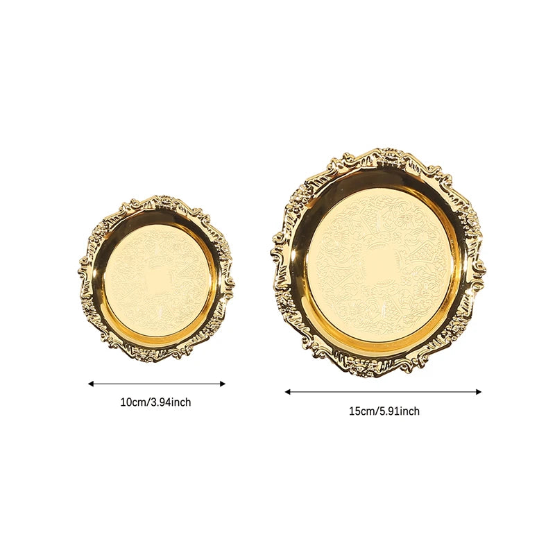 Metal Shell Storage Tray Round Glass Plate Jewelry Dish Earrings Ring Display Tray Fruit Dish Plate Desktop Decor Photo Props