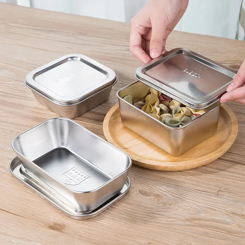 201/304 Stainless Steel Storage Tray With Lids Rectangle Food Container Sausage Noodles Fruit Plates Home Kitchen Organizers