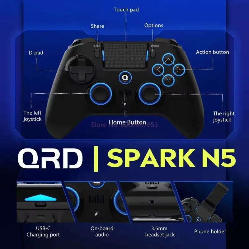 New Qrd Spark N5 Wireless Game Controller For ps5 Ps4 Ps3 Ios Android PC Hall Effect Vibration Effect Gamepad PlayStation 4 game